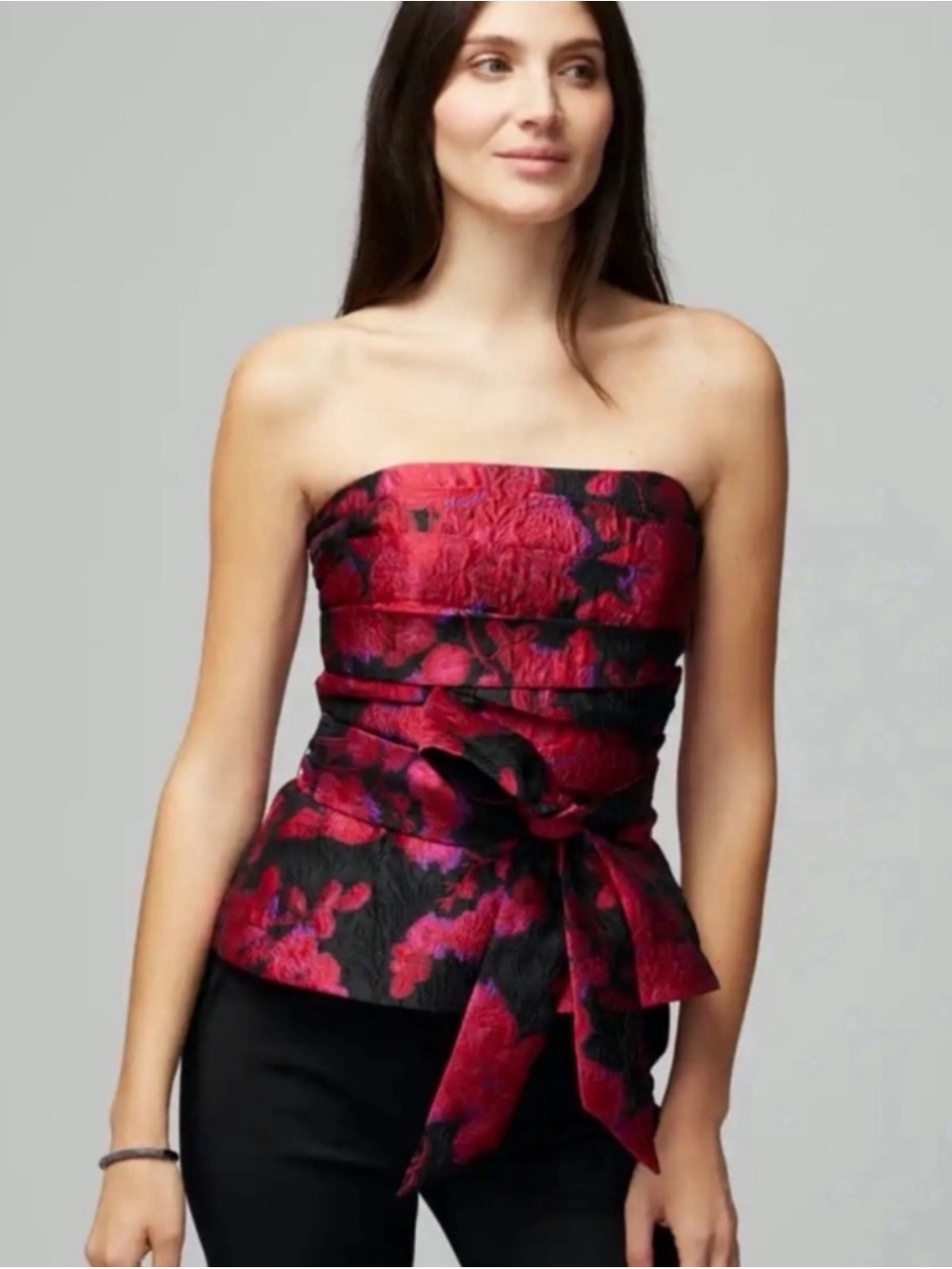White House Black Market Black & Magenta Floral Strapless  Bustier